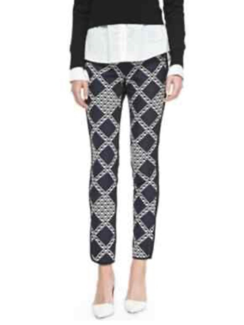 Trina Turk Size 8 Blue/Black Geometric Pattern Trousers